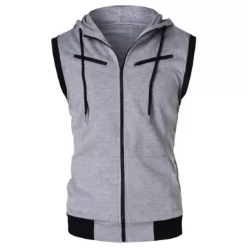 Zipper Sleeveless Hooded Tank Top - Gray
